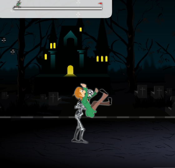 Scooby Doo Creepy Run gameplay screenshot showing Scooby caught by the monster