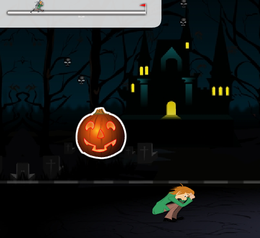 Scooby Doo Creepy Run gameplay screenshot showing an overhead obstacle duck