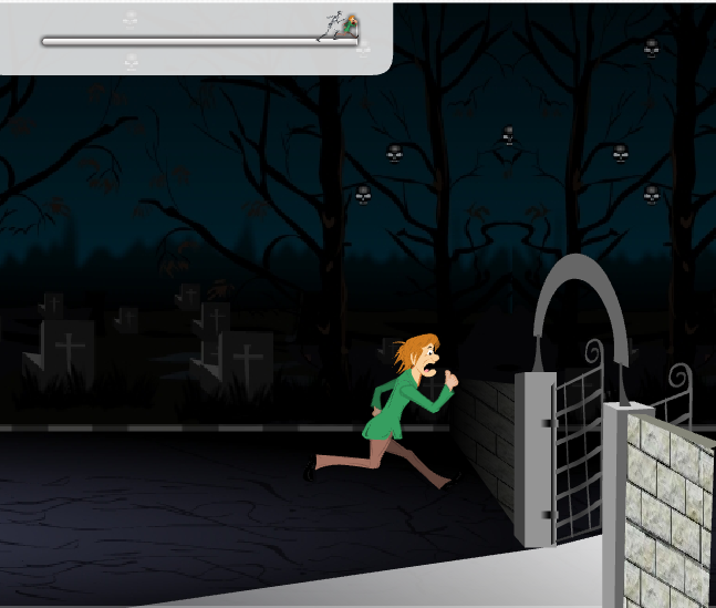 Scooby Doo Creepy Run gameplay screenshot showing the next level door